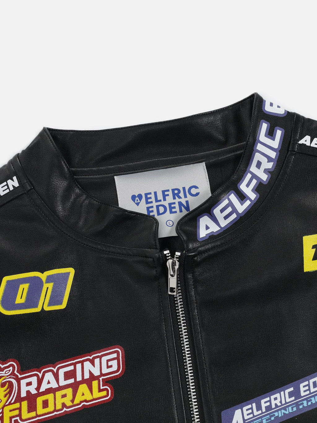 Aelfric Eden Racing Logo Patches Faux Leather Jacket