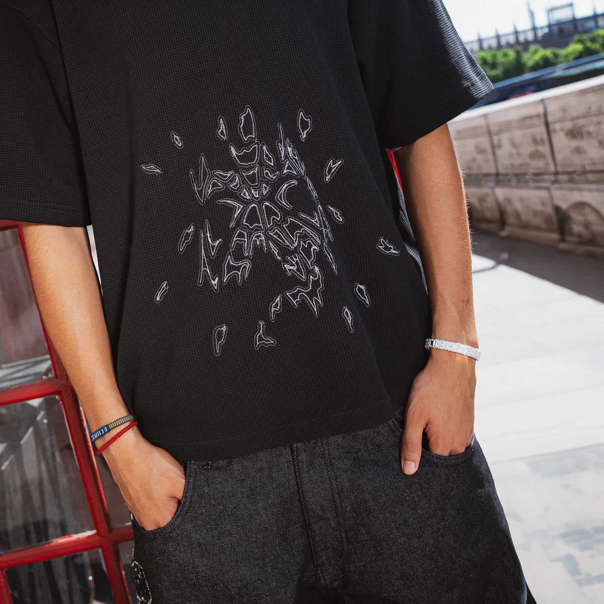 "spiderweb v2" waffle T Shirt black