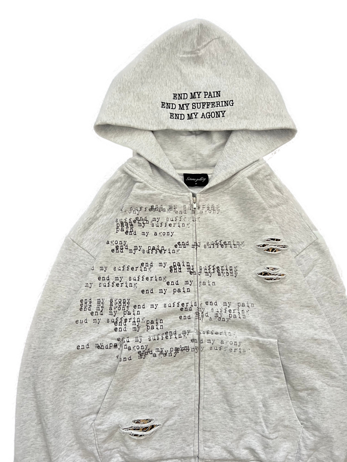 "the end" zip up grey